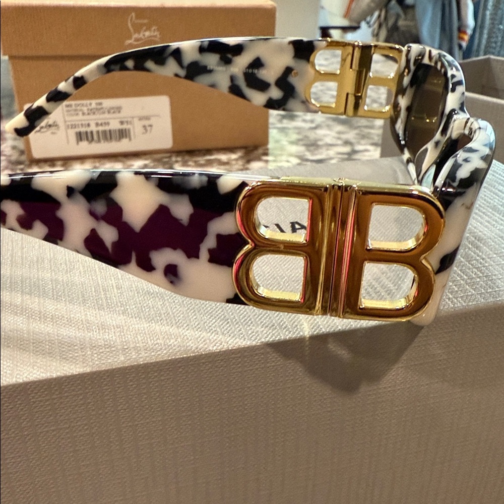 Balenciaga Gold and Black Patterned Sunglasses